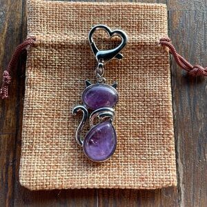 Amethyst Cat Crystal Bag Charm Keyring Charm